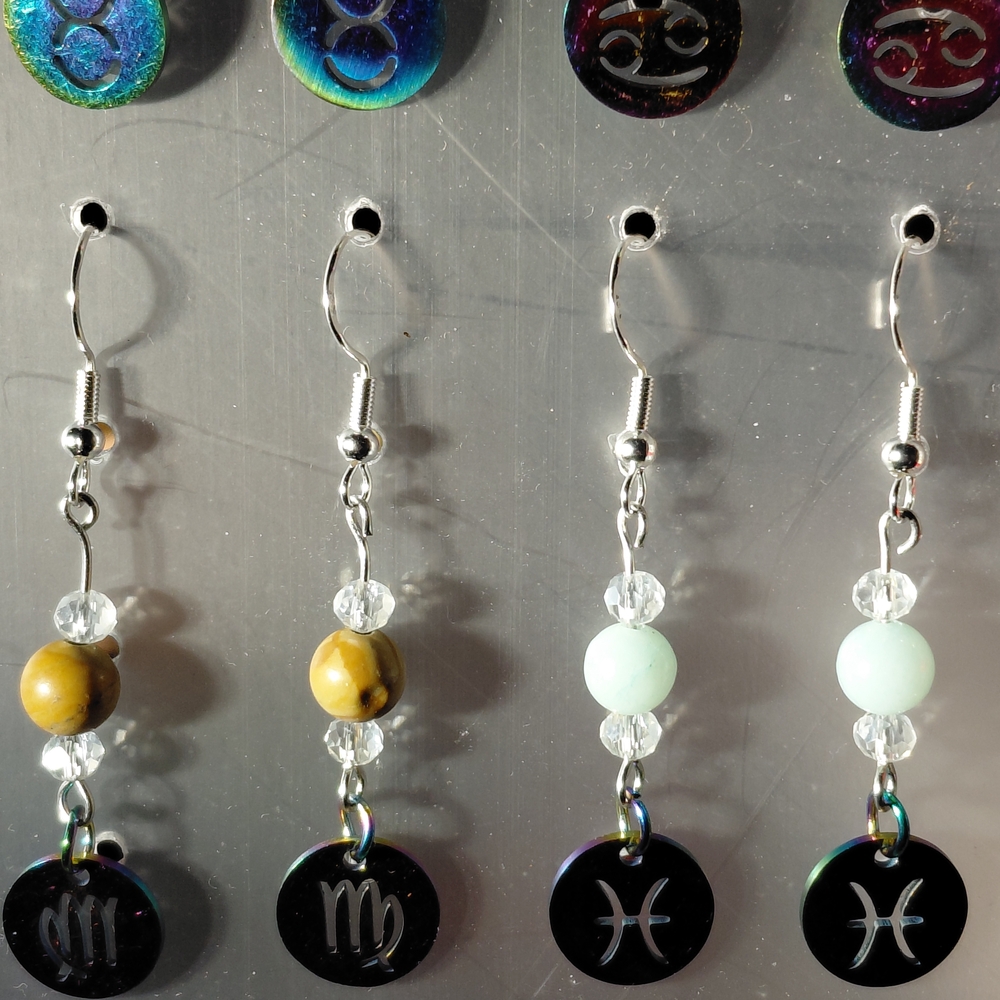Zodiac Sign With Corresponding Element Color Drop Earrings 925 Hypoallergenic - Picture 3 of 5